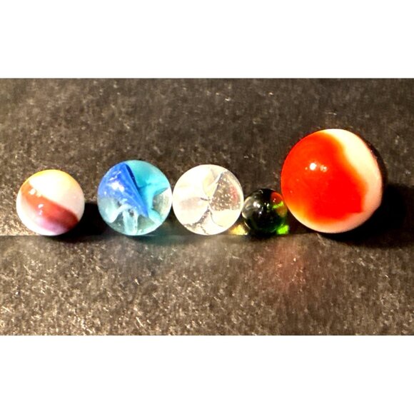 Vintage Glass Marble Set Of 5 With Swirled & Translucent Designs For Collectors - Picture 4 of 8